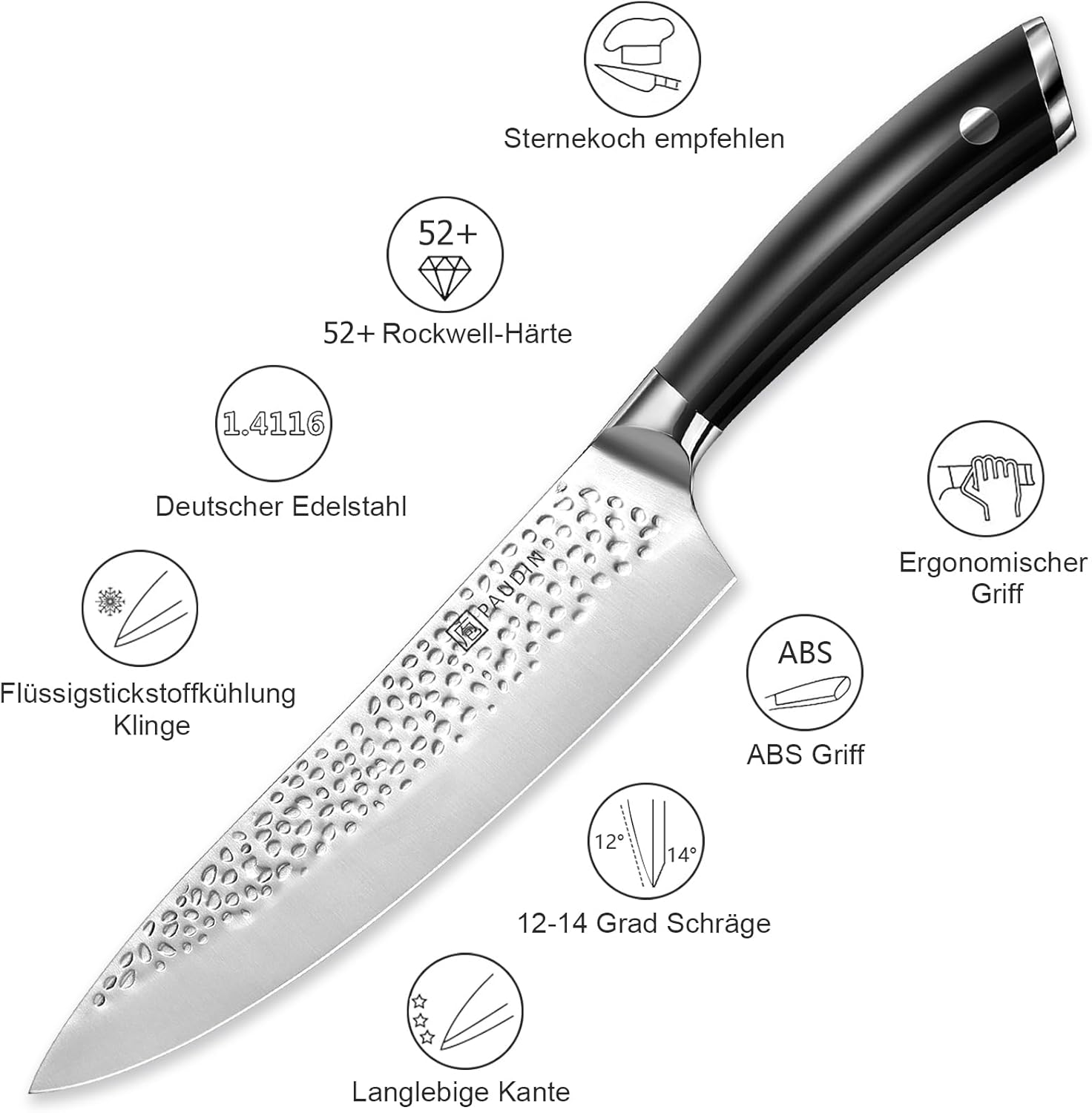 PAUDIN Hammer Premium 3-Piece Kitchen Knife Set | Chef’s Knife, Utility & Paring Knives