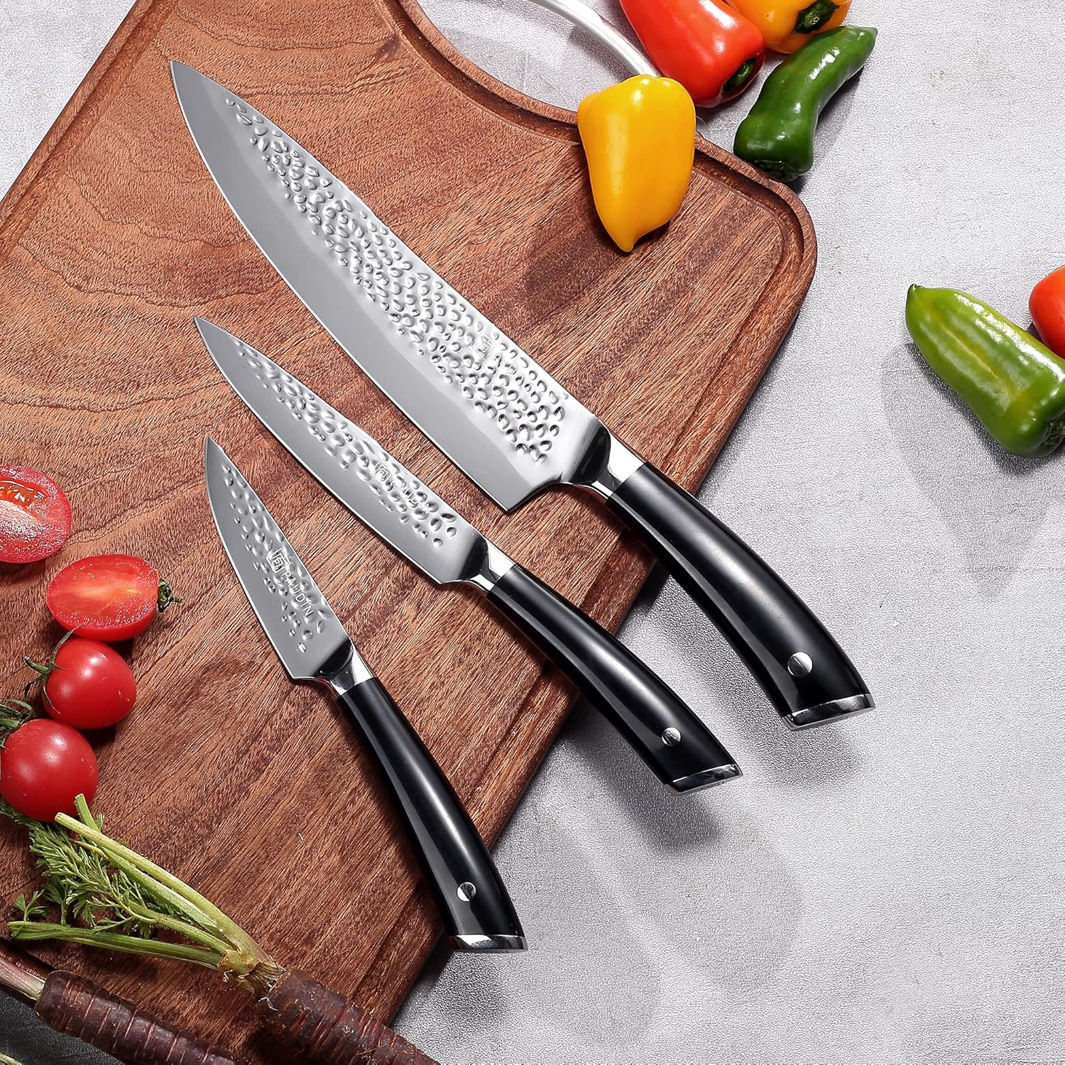 PAUDIN Hammer Premium 3-Piece Kitchen Knife Set | Chef’s Knife, Utility & Paring Knives