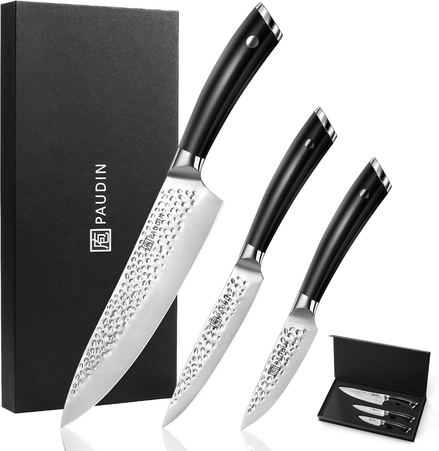 PAUDIN Hammer Premium 3-Piece Kitchen Knife Set | Chef’s Knife, Utility & Paring Knives