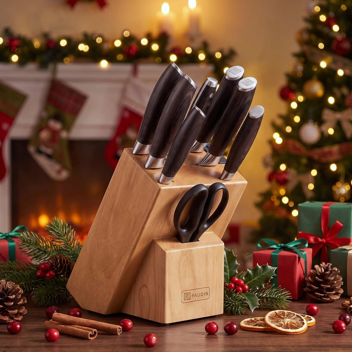 PAUDIN KT9 10-Piece Knife Set with Wooden Knife Block & Built-in Sharpener