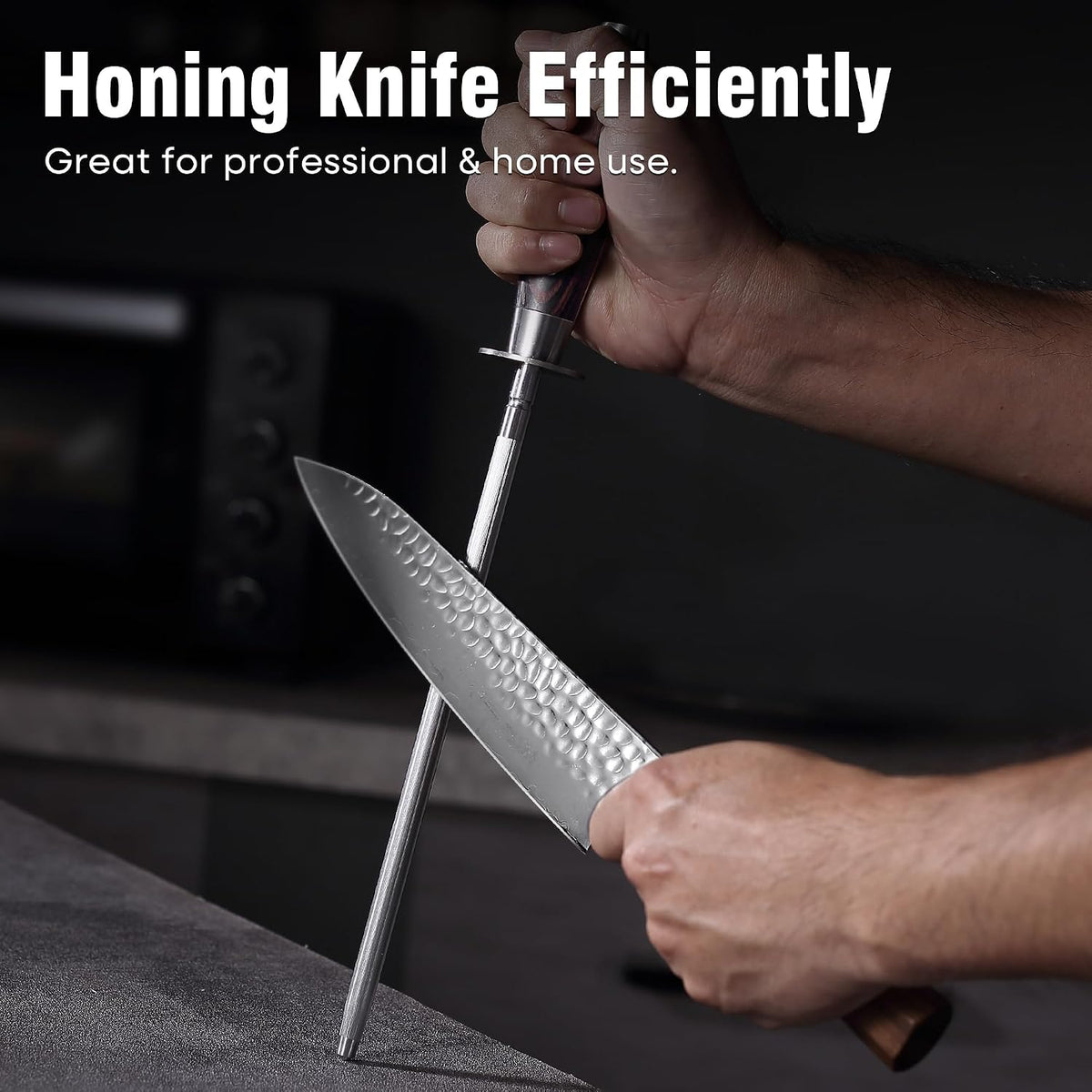 PAUDIN KS3 Honing Steel 10", Professional Knife Sharpening Rod for Kitchen Knives