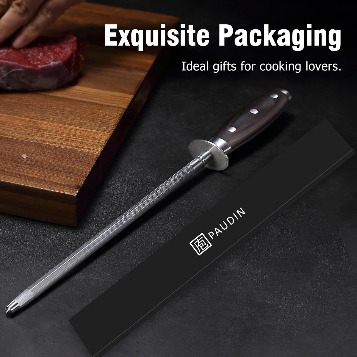 PAUDIN KS3 Honing Steel 10", Professional Knife Sharpening Rod for Kitchen Knives