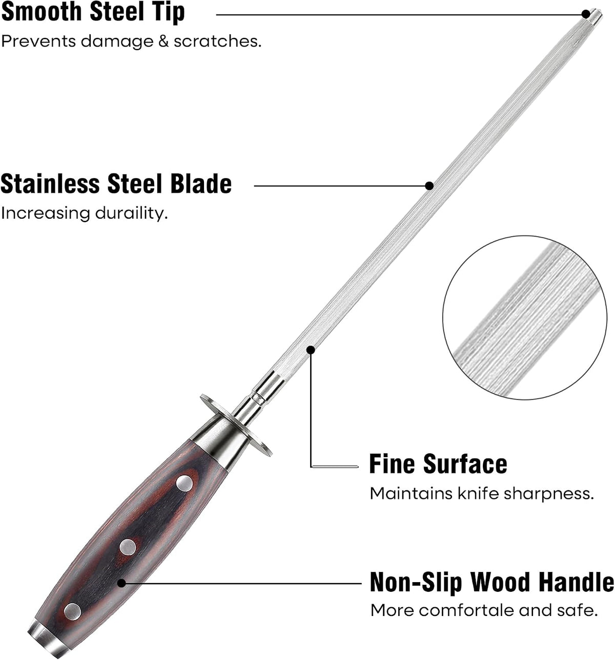 PAUDIN KS3 Honing Steel 10", Professional Knife Sharpening Rod for Kitchen Knives