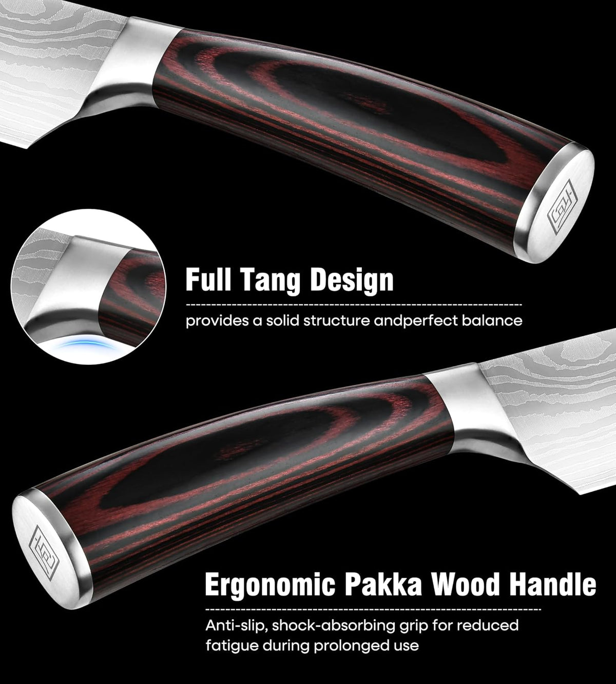 PAUDIN NS3 Chef Knife Set, High Carbon Steel with 8"Chef 7"Santoku and 3.5"Fruit