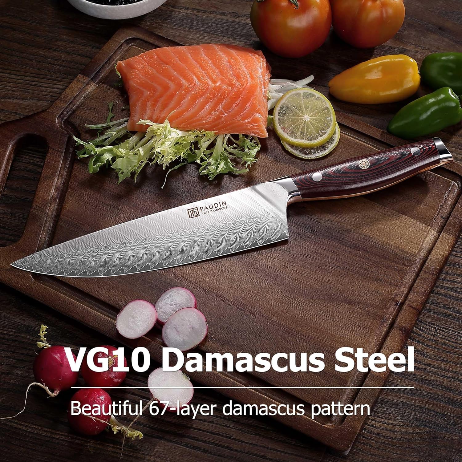 PAUDIN Plume Luxe Series | 8-Inch 67-Layer VG10 Damascus Chef’s Knife