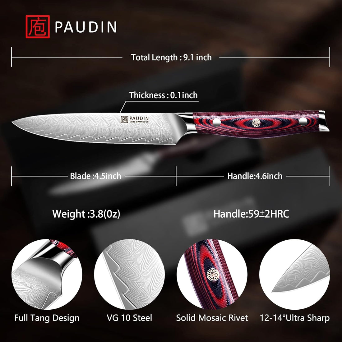 PAUDIN Plume Luxe Damascus Utility Knife 5"