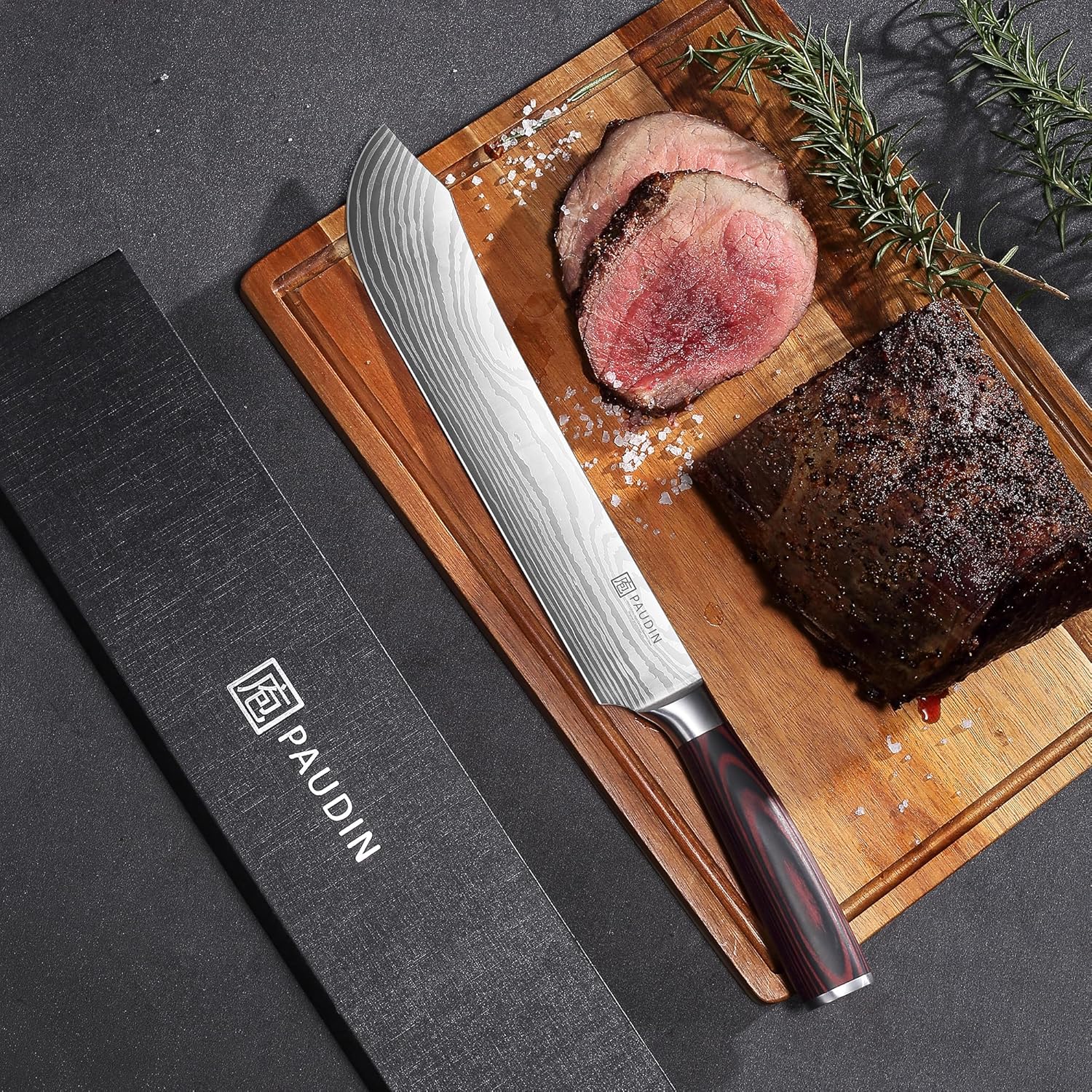 PAUDIN 10″ Bullnose Brisket Knife – Forged German Steel, Ultra Sharp Butcher Knife for BBQ & Meat Slicing - Paudin Store