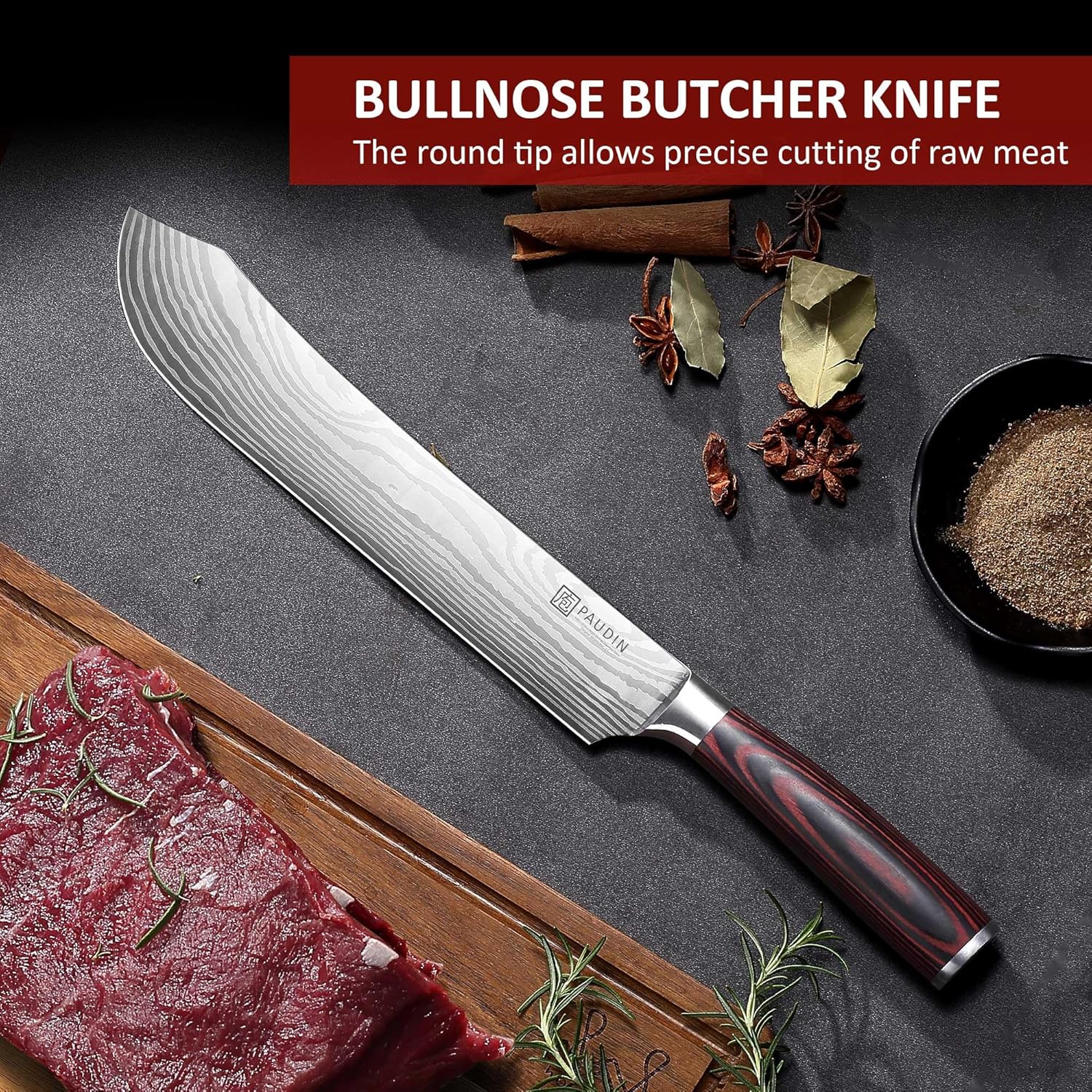 PAUDIN 10″ Bullnose Brisket Knife – Forged German Steel, Ultra Sharp Butcher Knife for BBQ & Meat Slicing - Paudin Store