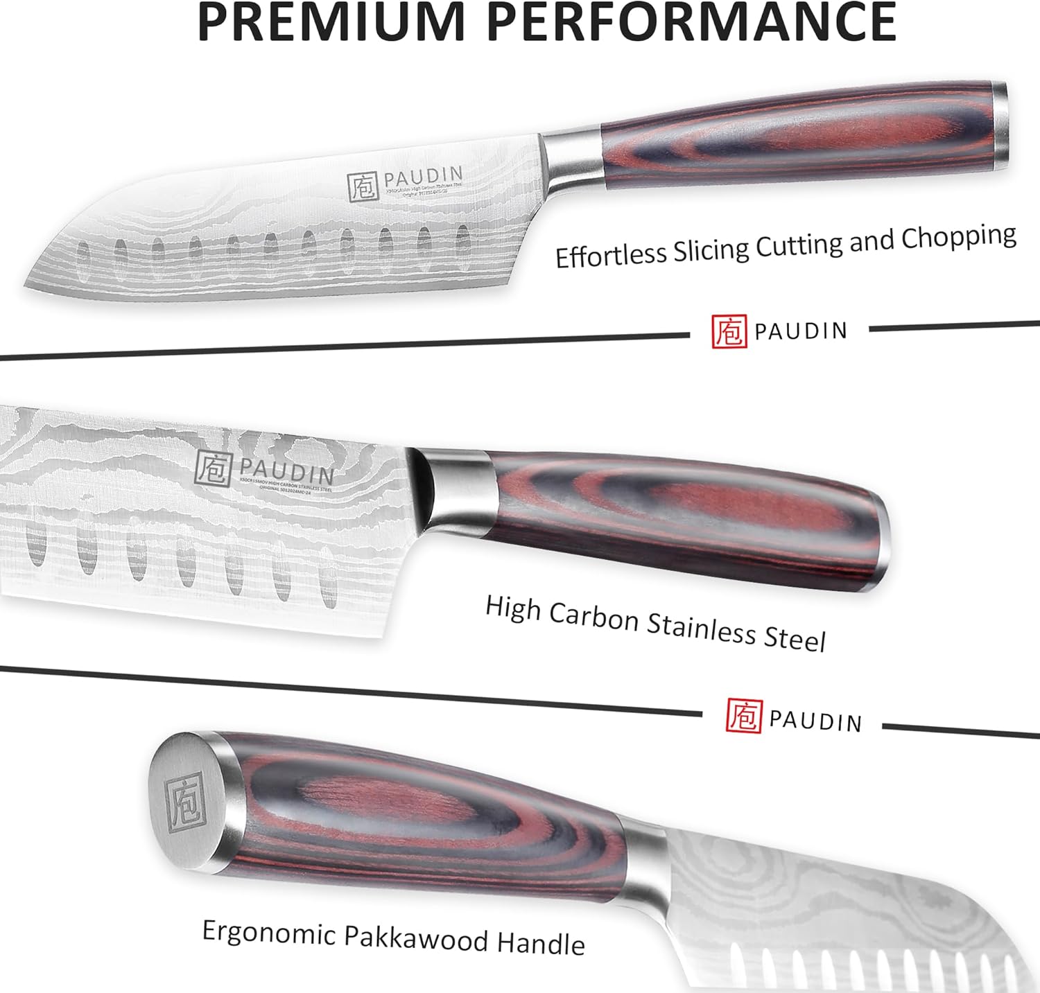 PAUDIN 5” Santoku Knife - Japanese Chef Knife, Ultra Sharp Kitchen Blade - Paudin Store