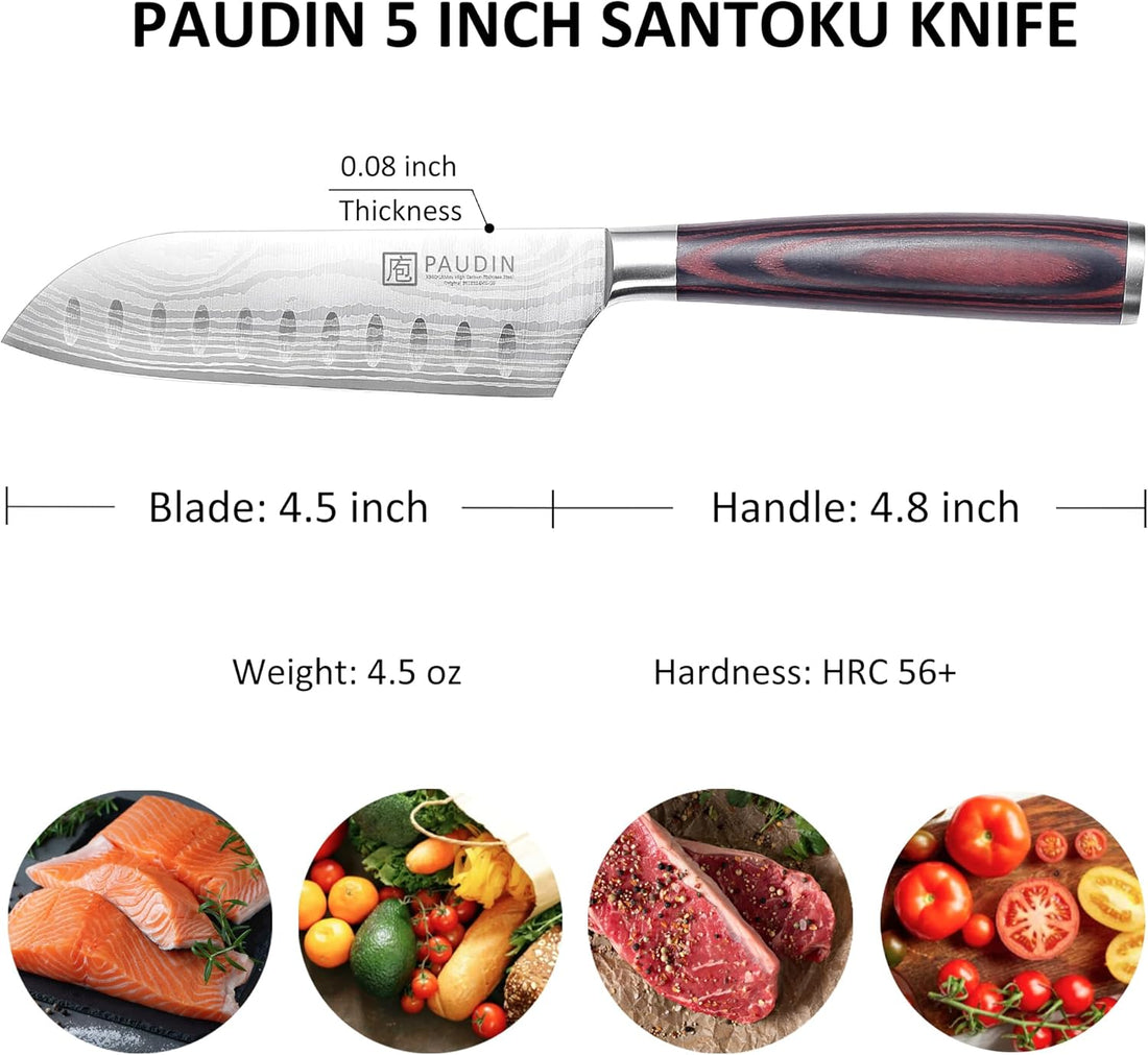PAUDIN 5” Santoku Knife - Japanese Chef Knife, Ultra Sharp Kitchen Blade - Paudin Store