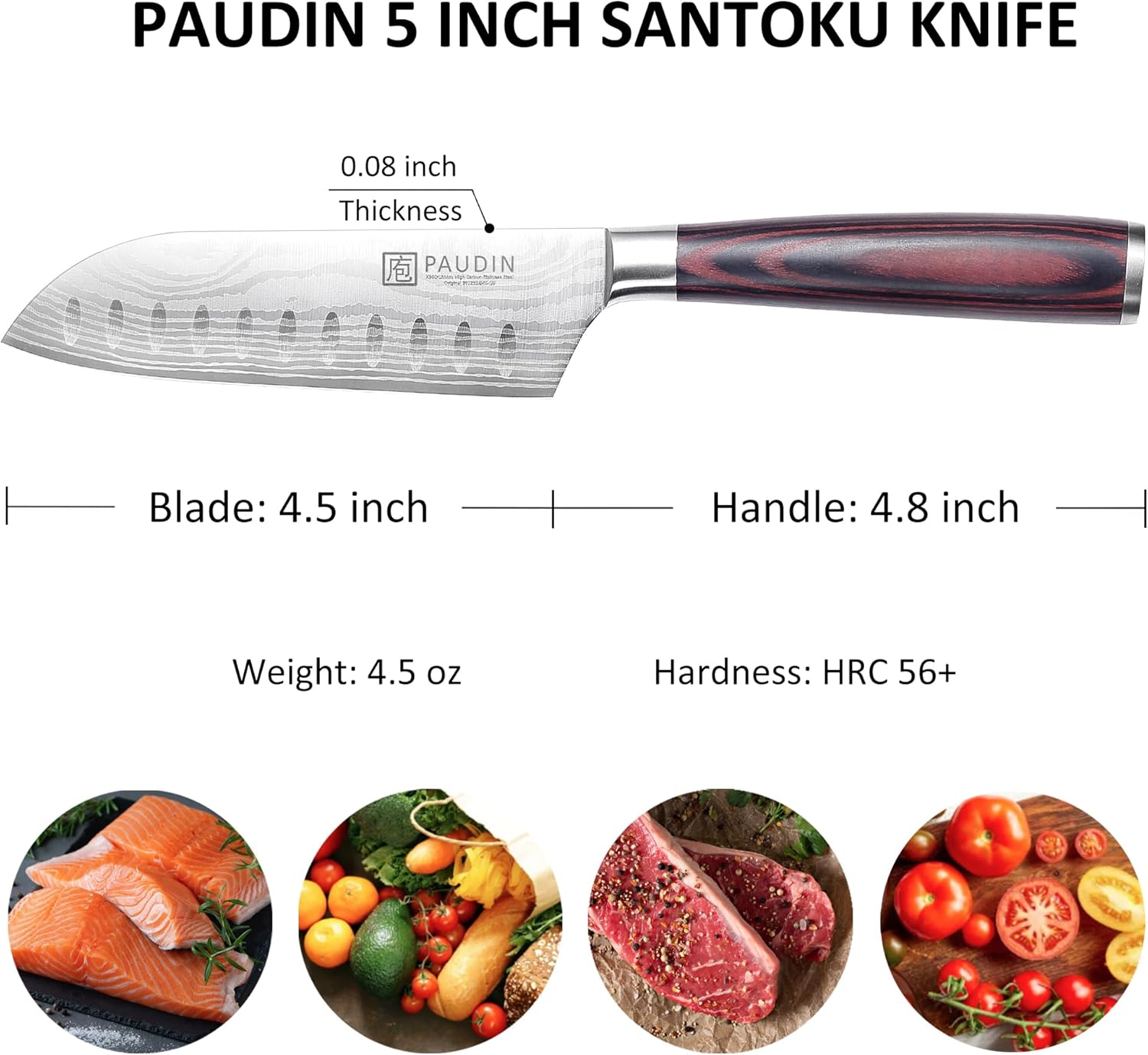PAUDIN 5” Santoku Knife - Japanese Chef Knife, Ultra Sharp Kitchen Blade - Paudin Store