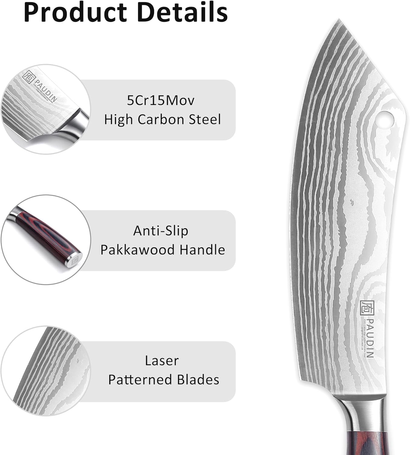 PAUDIN Meat Cutting 8″ Butcher Knife for Bone & Meat Cutting, High Carbon Stainless Steel - Paudin Store