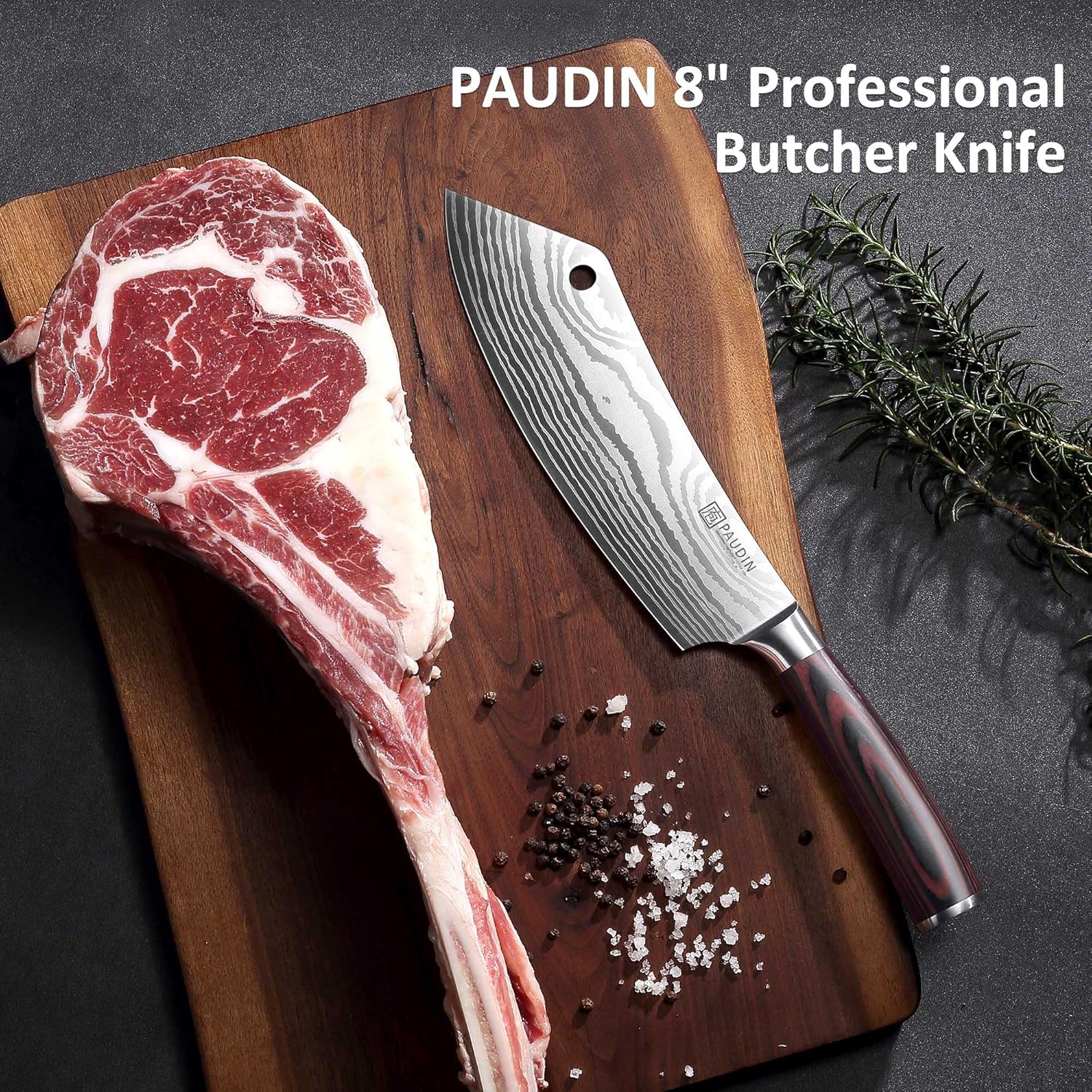 PAUDIN Meat Cutting 8″ Butcher Knife for Bone & Meat Cutting, High Carbon Stainless Steel - Paudin Store
