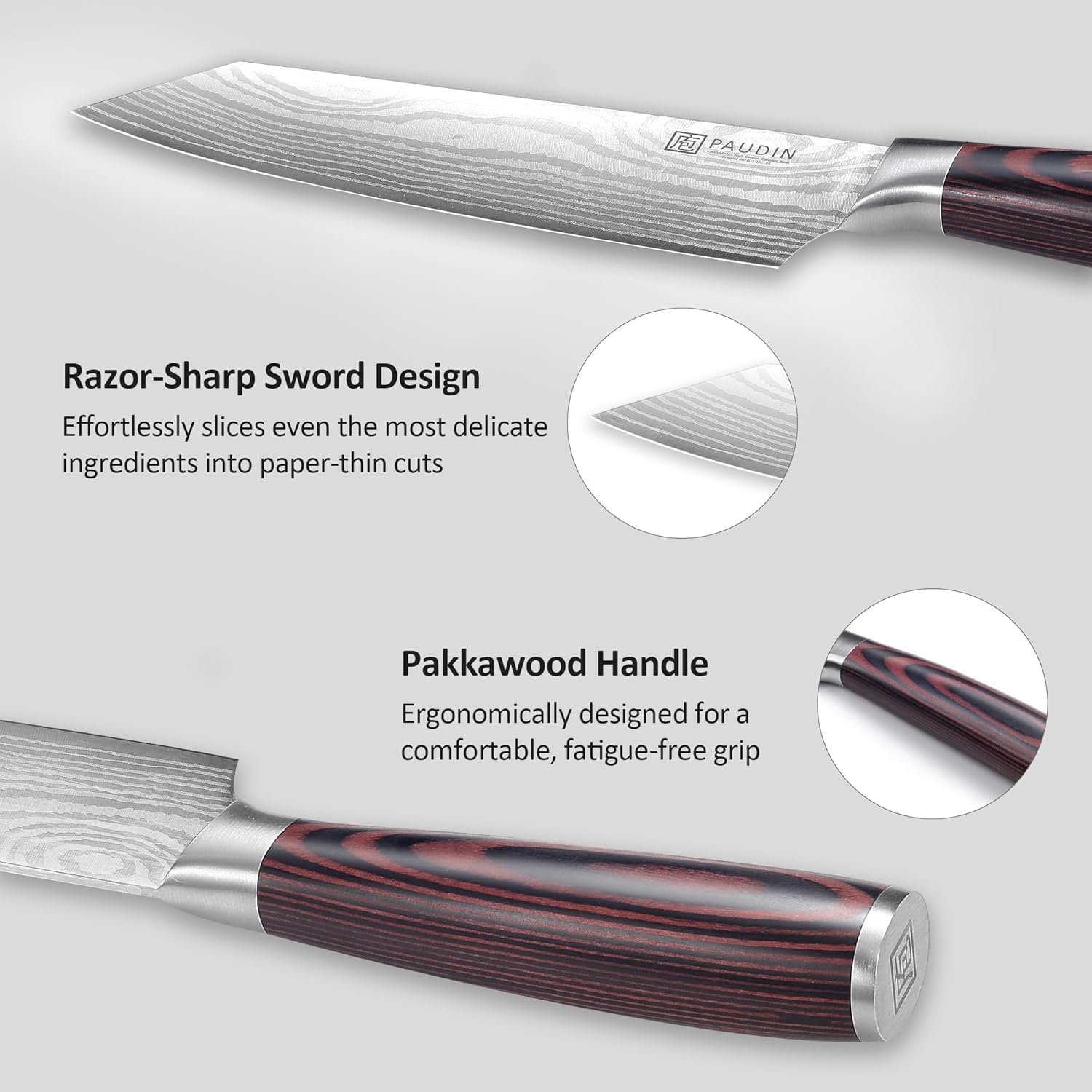 PAUDIN Universal Classic 8” Chef Knife - High Carbon Steel, Santoku, Pakkawood Handle, Gift Box" - Paudin Store