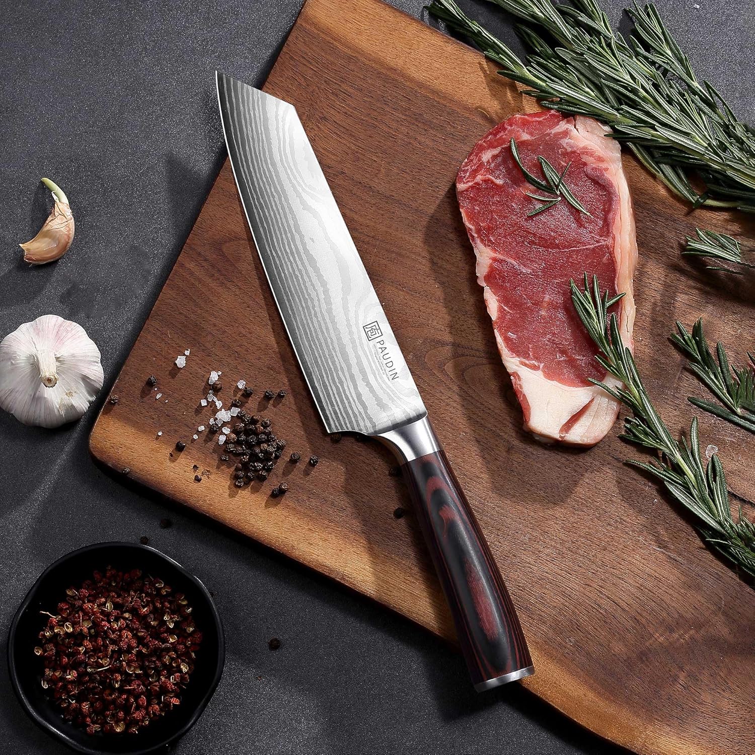 PAUDIN Universal Classic 8” Chef Knife - High Carbon Steel, Santoku, Pakkawood Handle, Gift Box" - Paudin Store